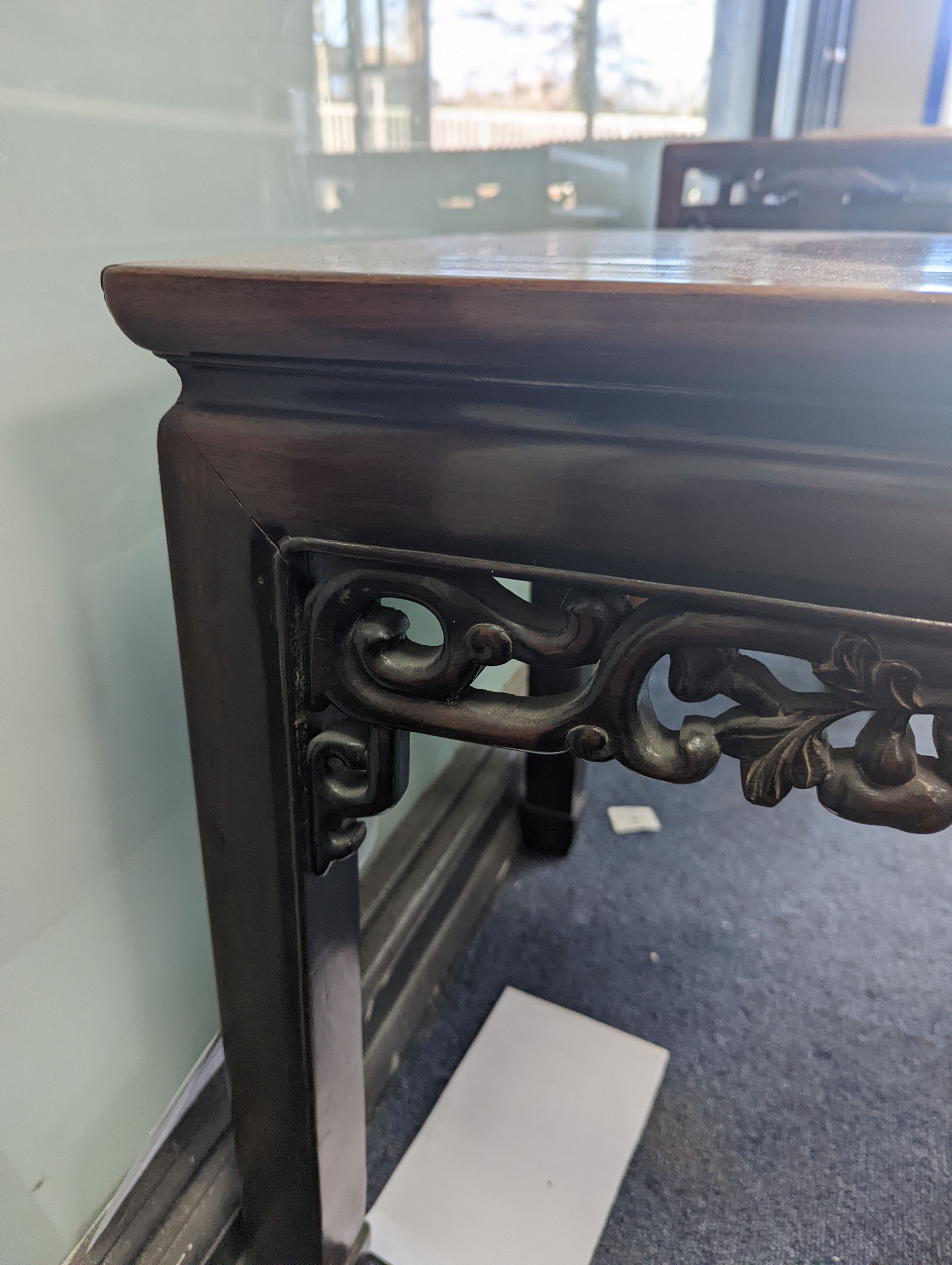 A pair of Chinese hardwood square top tables, 48cm, height 51cm